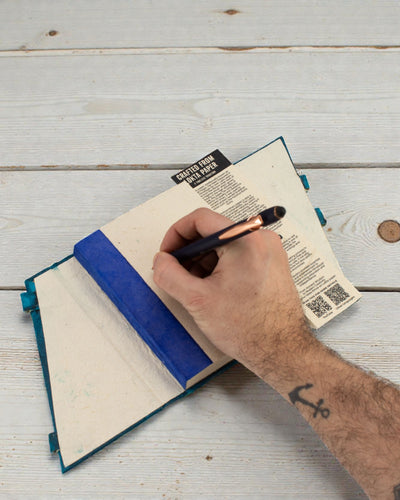 Medium elbow notebook, bold flowers – navy blue (45 sheets, 15 x 12 cm)