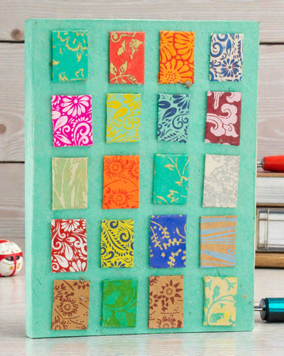 Artistic Lokta Mosaic Notebook – Mini Turquoise Tiles (45 sheets, 21 x 15 cm)