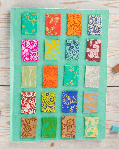 Artistic Lokta Mosaic Notebook – Mini Turquoise Tiles (45 sheets, 21 x 15 cm)