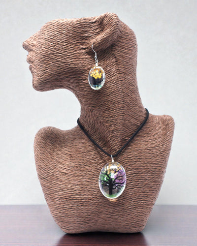 Kaleidoscope of Nature – Jewelry Set with Dried Flowers, Tree of Life, Mix of Colors