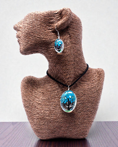 Sea Breeze – Blue-Green Jewelry Set with Dried Flowers Tree of Life