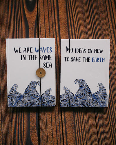 Waves Together – small notebook with a strap and a coconut button 18 × 12,5 cm, 200 pages