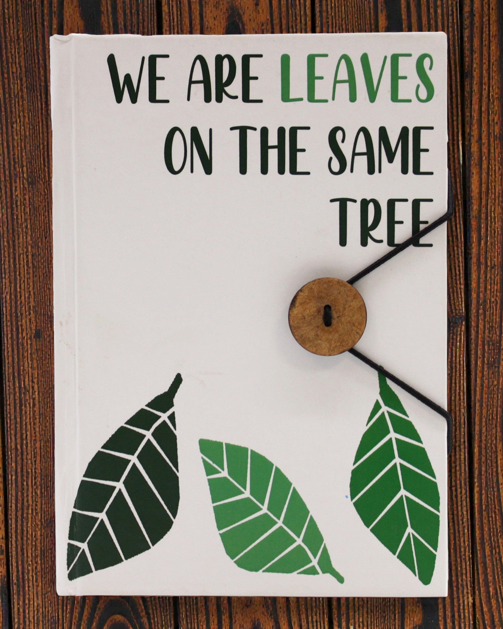 Leaves Together – small notebook with a strap and a coconut button 18 × 12,5 cm, 200 pages