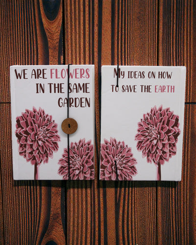 Flowers Together – small notebook with a strap and a coconut button 18 × 12,5 cm, 200 pages