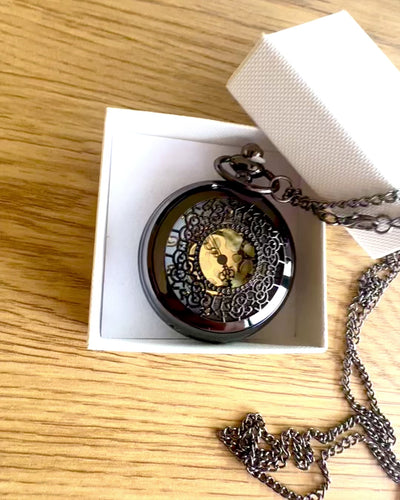 Black Pocket Watch "Midnight Elegance", personalization for gift with engraving