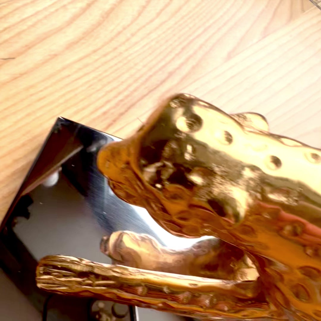 Elegant Decorative Golden Leopard Figurine 42 cm with Personalized Engraving