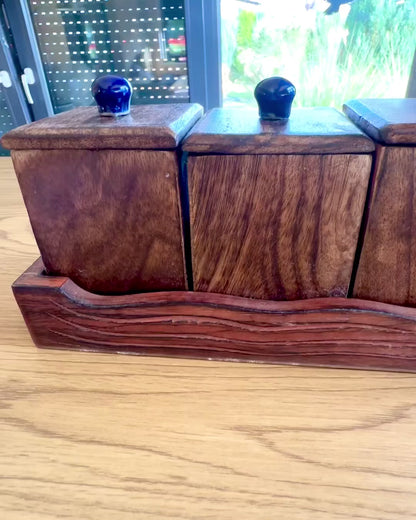 Royal Trio Set – Tea, Coffee, Sugar made of Shisham wood, handmade, with engraving option for a gift
