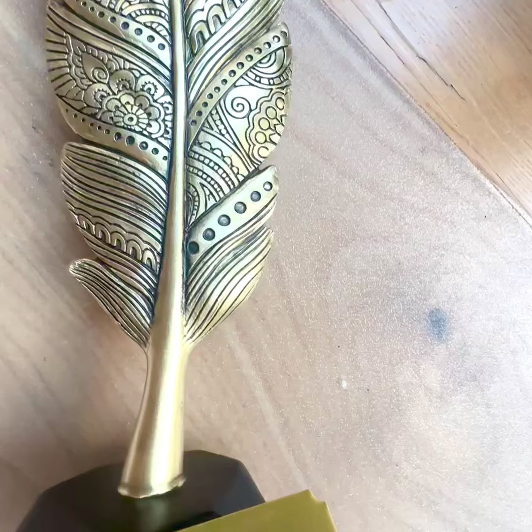 Golden Decorative Feather 30.7 cm with Engraving Option