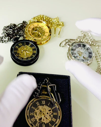 Mechanical Retro Style Pocket Watch, Waterproof, Semi-Automatic - Black Color - Perfect for a Gift, Engraving