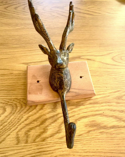 Brass Hanger Deer Guardian, handmade, personalization with engraving on wood possible