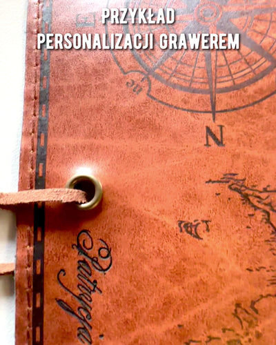 Retro Dark Brown Leather Pencil Case with Treasure Map Motif - Elegant Bag for Storing Writing Treasures