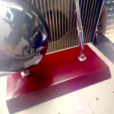 Elegant Desk Decorative Set with Personalized Engraving - Globe Pen Holder in Chrome Metal and Dark Wood