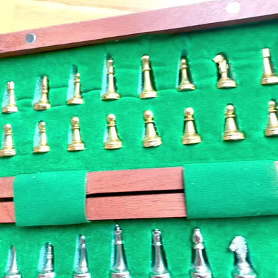 Magnetic Brass Chess in a Wooden Box with Personalized Engraving