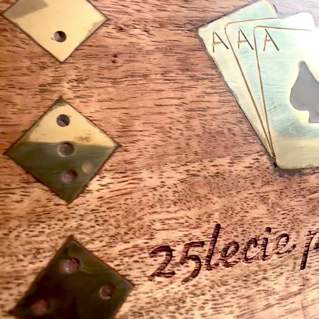 Elegant Game Set with Two Decks of Cards and Dice in a Wooden Box with Brass Decorations - Personalized Engraving