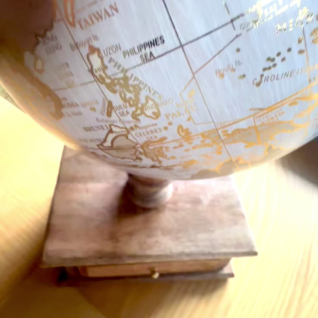 Elegant Vintage Desk Globe with Wooden Base and Drawer
