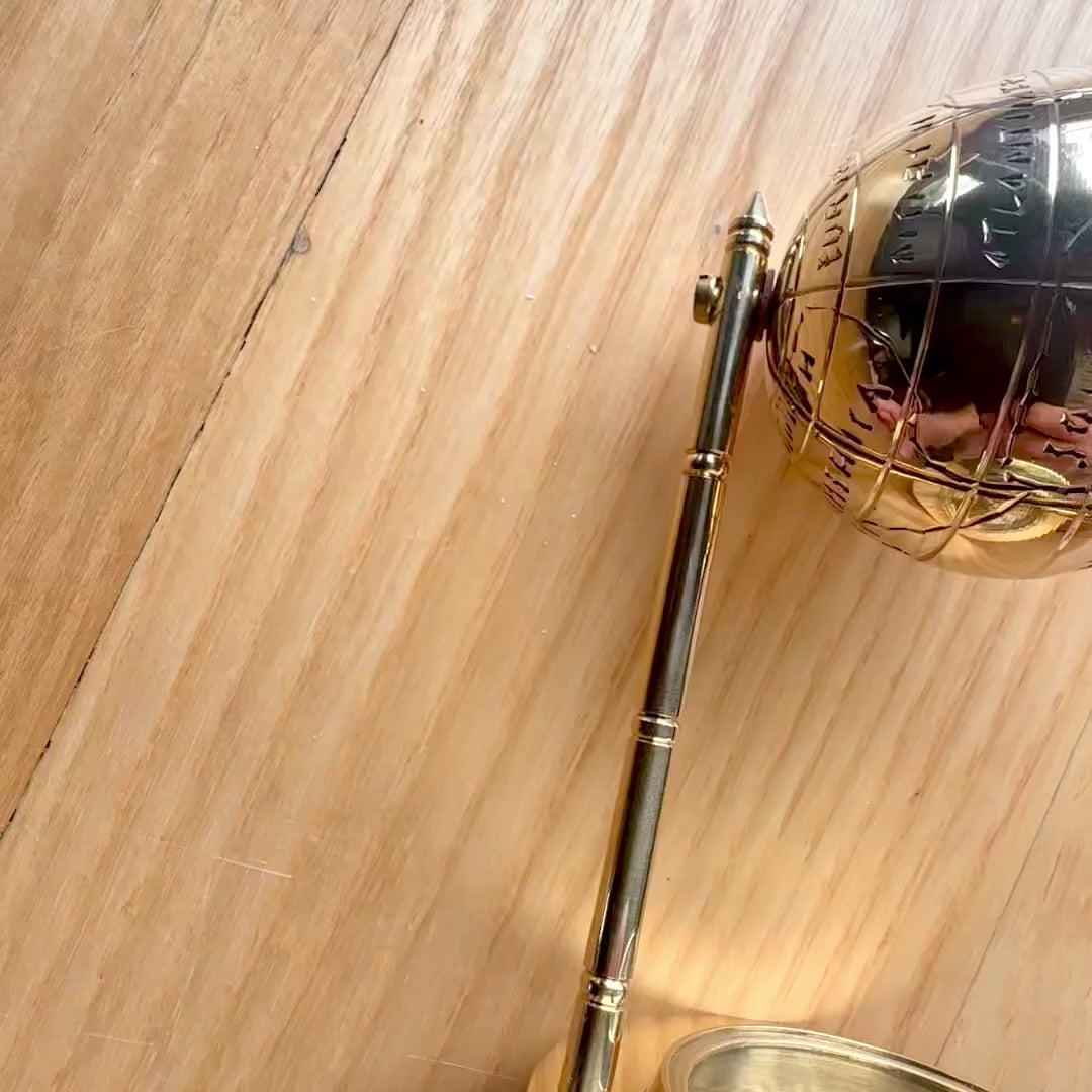 Decorative Brass Globe with Compass and Personalized Engraving Option, Golden, Height 12.5 cm