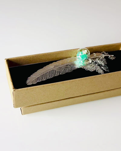 Creative Retro Style Bookmark with Feather and Butterfly Motif – Elegant Promotional Gift, Silver/Blue Color