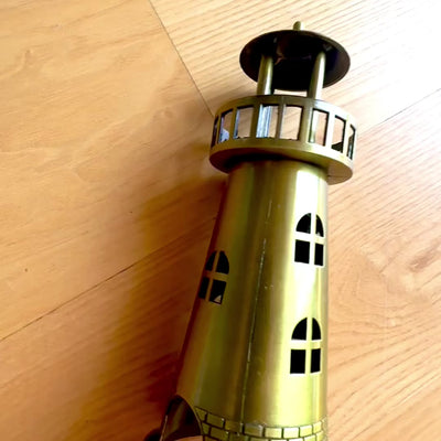 Lighthouse Tealight Candle Holder 18.5 cm in Antique Gold with Engraving Option
