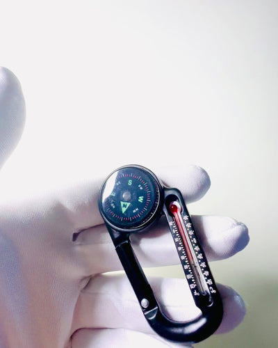 Carabiner compass with thermometer, keychain - engraving option