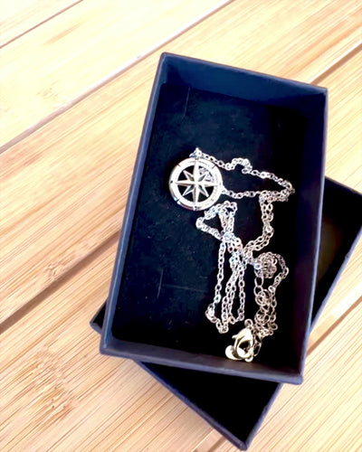 Silver Necklace with a Small Symbol - "Traveler's" Compass, customizable with engraving for a gift
