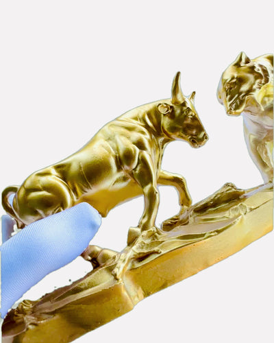 Duel of Titans - Decorative Sculpture Bull and Bear - personalization with engraving available - gold color