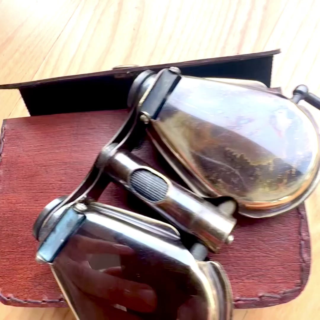 Brass Retro Binoculars in Leather Case with Engraving Option