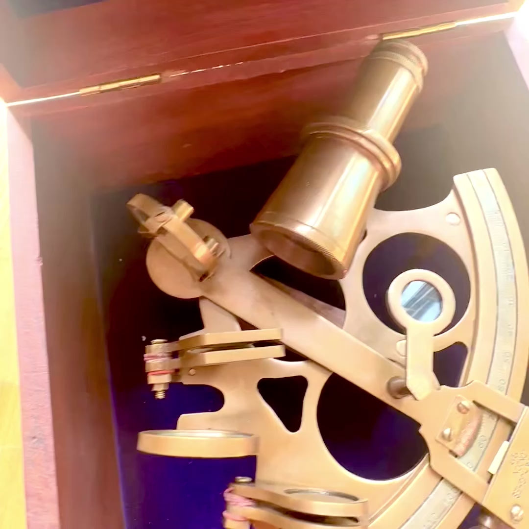 Large Brass Sextant in an Elegant Wooden Box with Custom Engraving