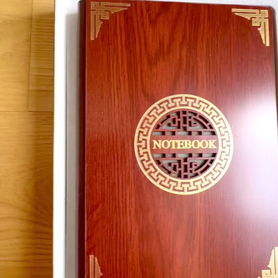 Exclusive Premium Gift Set A5 Notebook with Wooden Cover and Pen – Personalized Engraving, Perfect Gift for Boss, Teacher, Artist – Dark Brown with Gold Elements