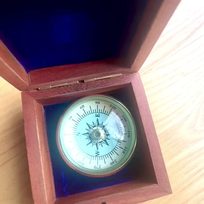 Brass Lens Compass CLEB in a Wooden Box with Engraving
