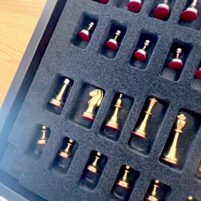 Exclusive brass Staunton chess set S32BLA 28x28 cm with customizable engraving