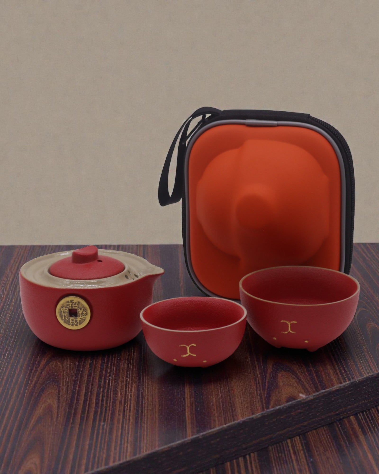 Red Fortune Cat – Tea Set with 2 Cups (Red)