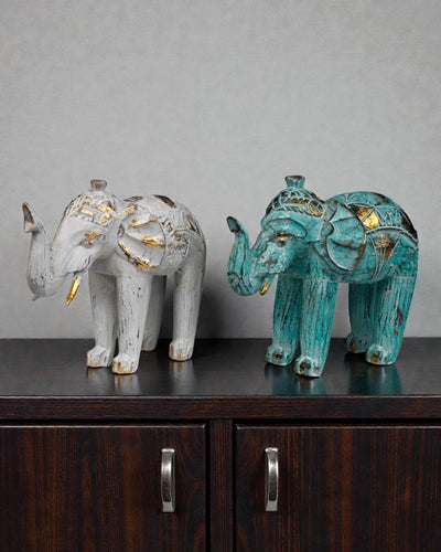 Elephant Sculpture 24 cm – Turquoise and Gold