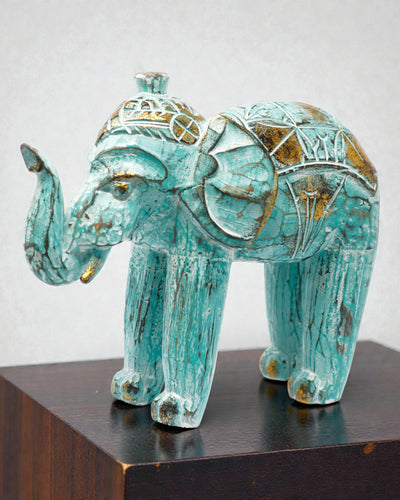 Elephant Sculpture 24 cm – Turquoise and Gold